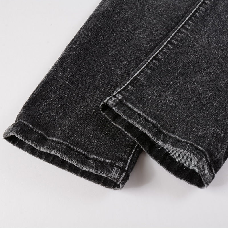 Dark Leather Patch Jeans